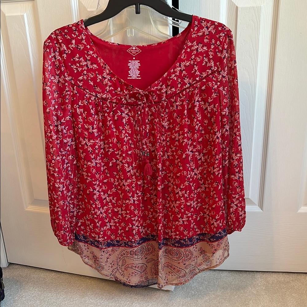 St. John's Bay Pink 3/4 Sleeve Tie Front Blouse NWT